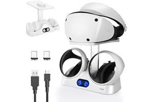 welltop Controller Charging Station for PS VR2, Dual PSVR2 Charger Dock and Headset Stand with LED Light, Magnetic Fast Charging PS-VR2 Showcase Controller Mount for Playstation VR2 Sense Controllers