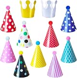 Jiosdo 11pk Birthday Party Hats Cone Paper Hats with Pom Poms for Kids Adults view 1