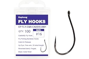 Eupheng Fly Fishing Hooks 100pc Pack Barbless Catch & Release Dry Wet Nymph Shrimp&Pupa, Streamer, Caddis, Jig, Scud Flies Fishing Hooks