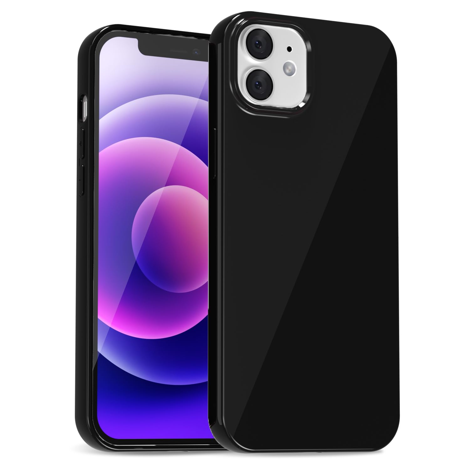 uvcoat for iPhone 12 Mini Case Silicone, Cute Glossy Soft Rubber Jelly Gel Hard Shell Plastic Phone Case Cover for Women Girl, Plain Slim Thin Design Funda para for iPhone 12 Mini, Black