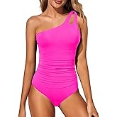 Holipick One Shoulder One Piece Swimsuit for Women Tummy Control Bathing Suits Modest Full Coverage Keyhole Swimwear
