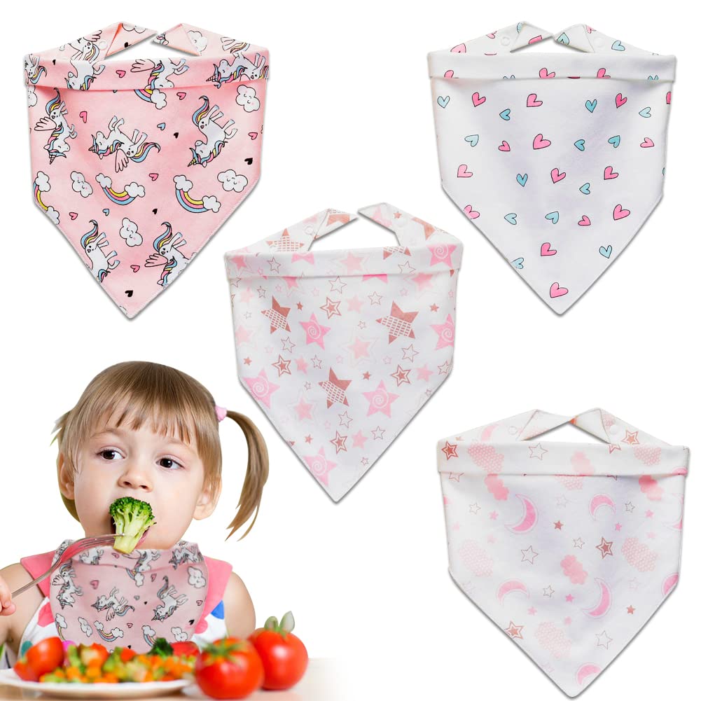 HINATAA Baby Bandana Drool Bibs, 4 Pack Absorbent Two-Layer Soft Organic Pure Cotton Bandana Bibs, Adjustable Buttons Super Absorbent Bibs for Baby (Love)