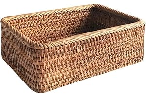 Rattan Baskets For Storage, Rattan Storage Baskets Rectangle Woven Bread Basket Rectangular Wicker Serving Organizer Tray Fru