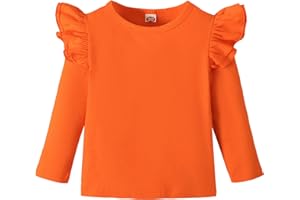 Sanpersonlin Toddler Baby Girl Solid Color T Shirt Kids Blouse Basic Plain Ruffle Top Cotton Casual Clothes