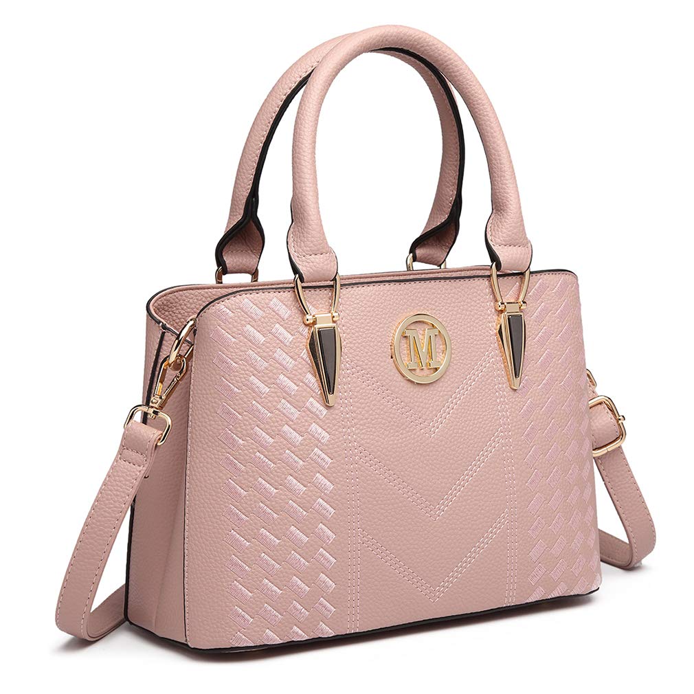 Miss Lulu Handbag for Women, Woven and Chevron Pattern, M Logo on The Front, Top Handle or Shoulder Bag