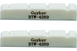 Guyker Bass Guitar Bone Nut - 4 String Flat Bottom Pre-Slotted Bone Nuts Replacement Parts Accessories for PB JB Precision Bass Jazz Bass Set of 2 White, 42x6x9mm BTW-4269