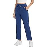 GraceSelect Women's Jogging Pants Straight Leg Sweatpants with Zipper Pockets High Waisted Drawstring Cozy Casual Pants