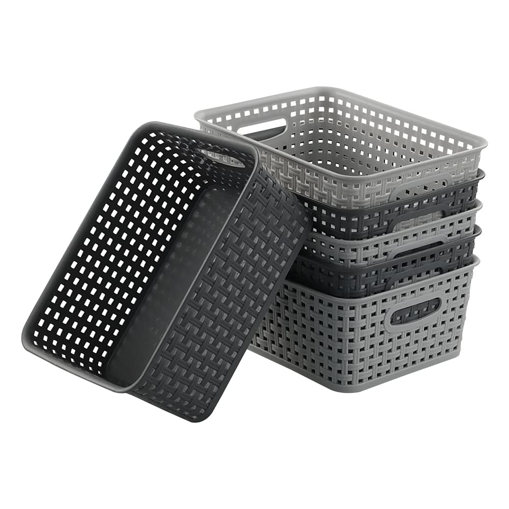 Leendines Grey Plastic Weave Basket, 6 Packs Storage Baskets for Kitchen