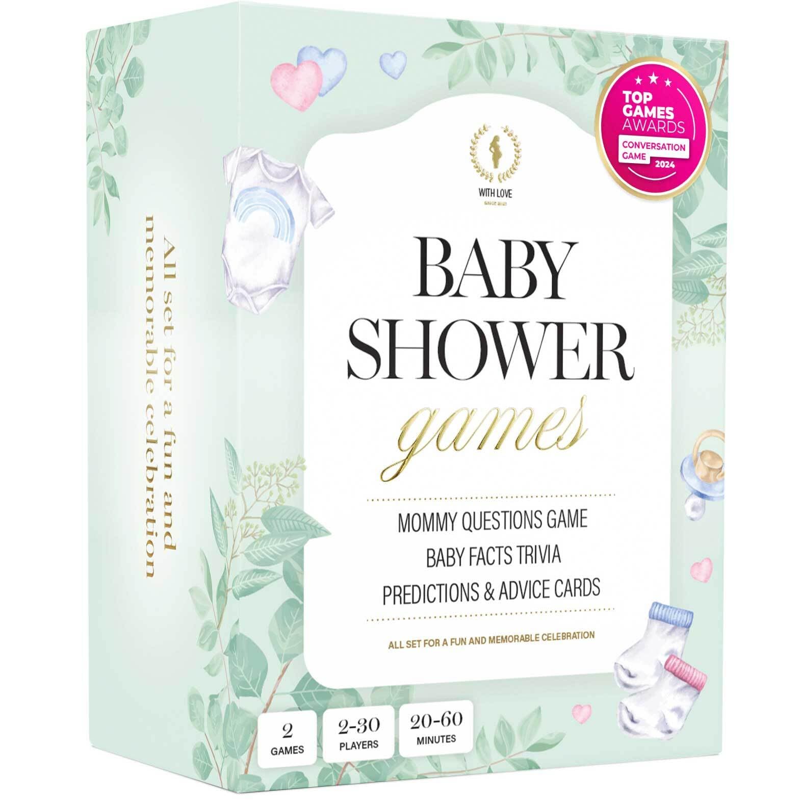 The World Game Baby Shower Games - Baby & Mommy Quiz, Prediction & Advice Cards - Fun for Gender Reveal Games for Boy or Girl - Gender Neutral (Eucalyptus)