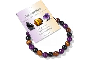 Bolinailo Healing Crystal Triple Protection Bracelet 8mm Crystal Beaded Bracelet for Women Men Natural Stones of Tiger Eye, Hematite, Black Obsidian Handmade Gemstone Reiki Spiritual Jewelry Gifts