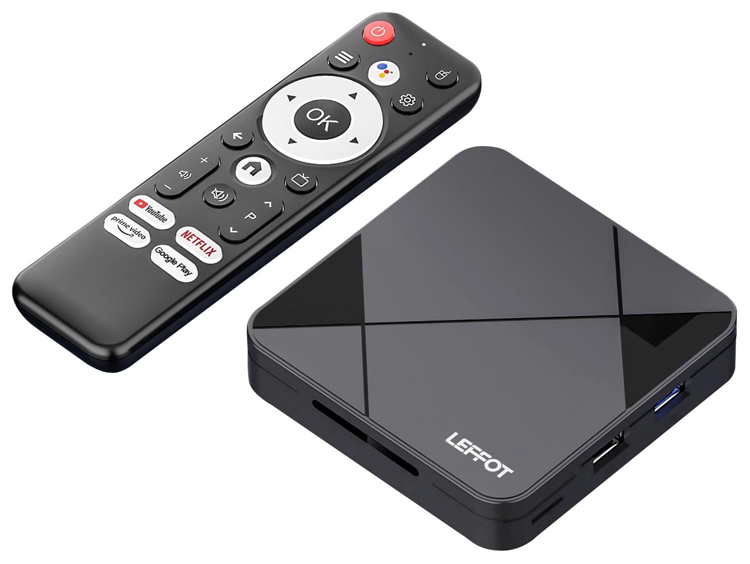Photo 1 of Android 14.0 TV Box 2025, LEFFOT 4K Ultra HD Streaming Device for TV, 2GB RAM + 8GB ROM, Support Gogle Assistant Voice Remote, HDR 10, 2.4G & 5G WiFi 6, BT 5.4, USB 3.0, RK3518 Quad-Core A53