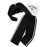 YOURUIKEY Girls 3 Piece Outfits Long Sleeve Crop Shirts & Cami Tops & Sweatpants Sets Fall Clothes Size 8-14Y