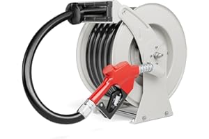 BREARO Fuel Hose Reel 1" x 33', 300 PSI Heavy-duty Steel Construction with Refueling Nozzle, Diesel Fuel Reel Used for Aircraft Ship Vehicle Tanker Truck