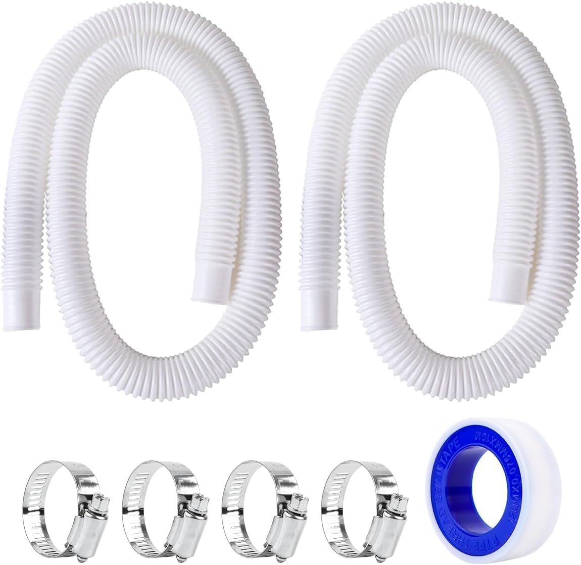 MplehDa Pool Hose 32 mm, Pack of 2, White, 100 m, PVC, Flexible, with 4 Safety Clips for Pool Pumps and Sand Filter Systems