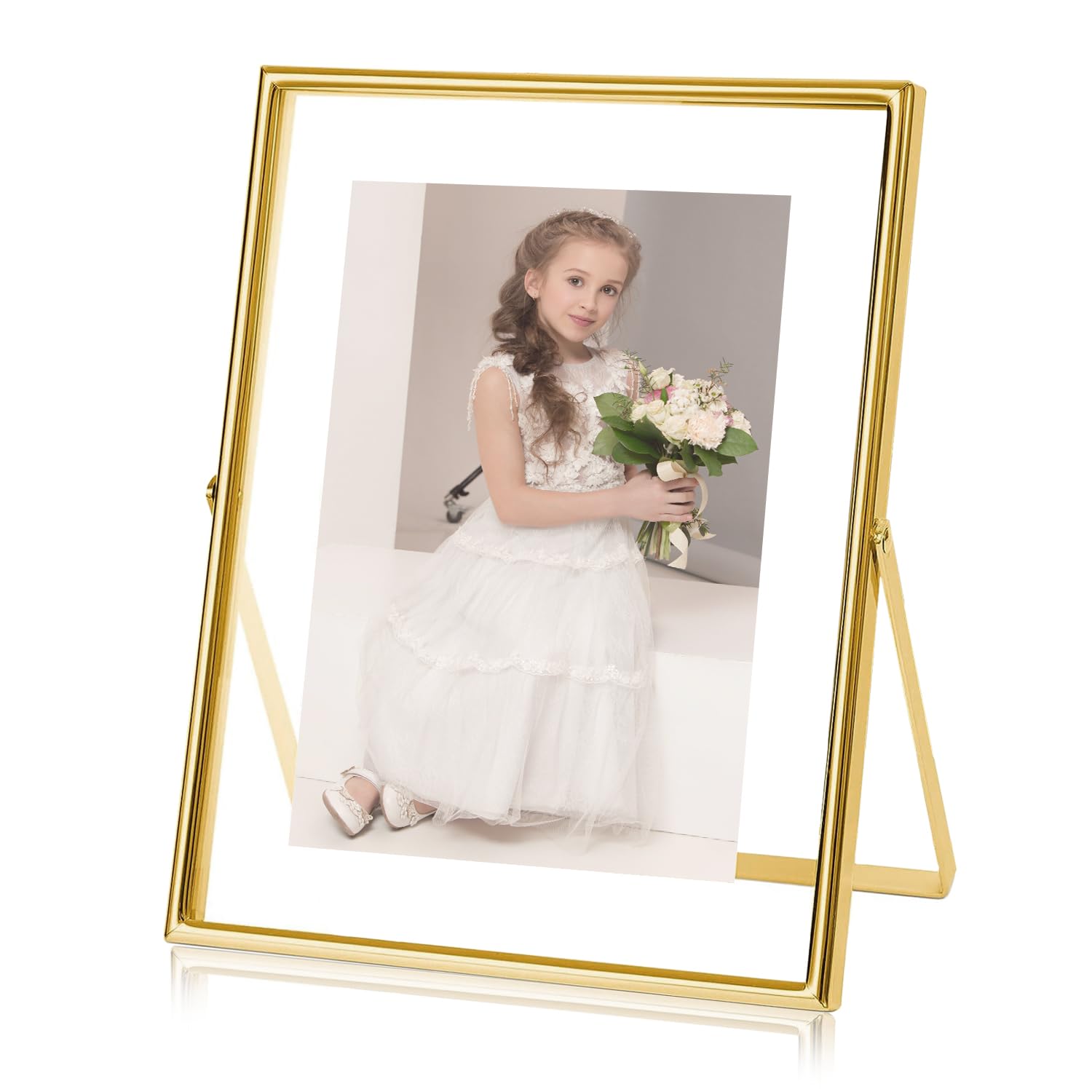 Gold Floating Frame 6"x8", Tabletop Shelf Photo Frame, Metal Photo Frame with Glass For Photo 5x7, 4x6, 3x5, Classy Gift For Festival, Wedding, Home Decoration