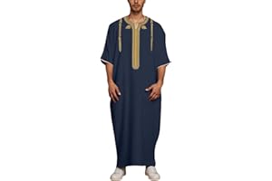 Jalabiya Men Half Sleeve Muslim Kaftan with Pocket Cotton Linen Arabic Abaya Islamic clothing Caftan Islamic Gown