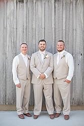 HUUTOE Mens Linen Suits 3 Piece Beach Wedding