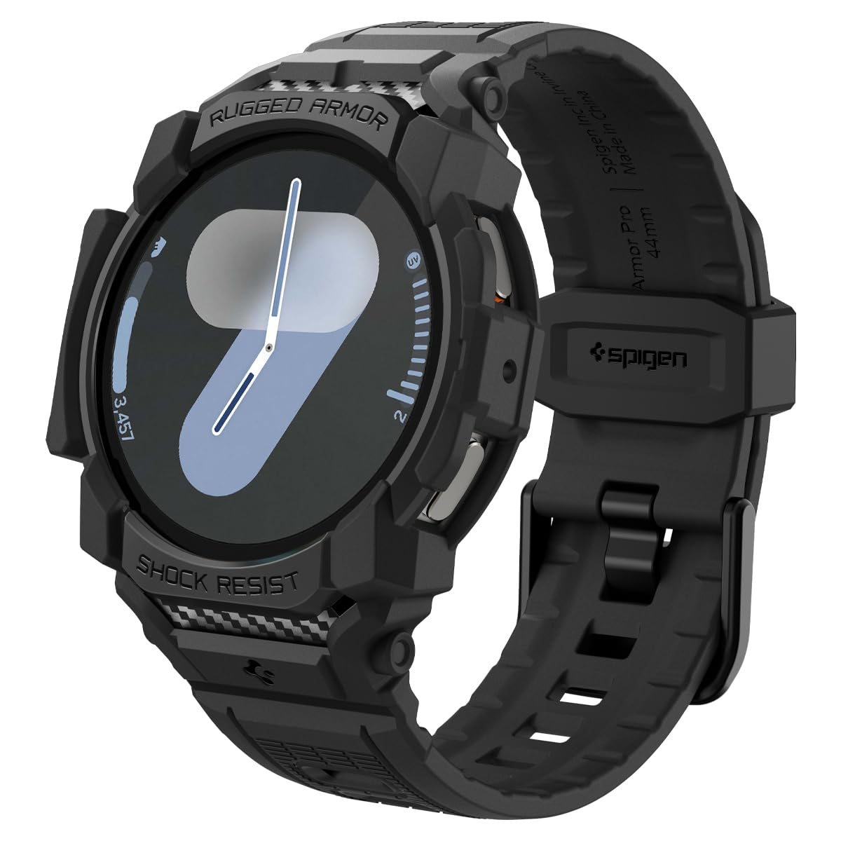 Spigen Rugged Armor Pro Designed for Samsung Galaxy Watch 7 44mm Case with Band Protective TPU Cover with Strap (2024) - Matte Black