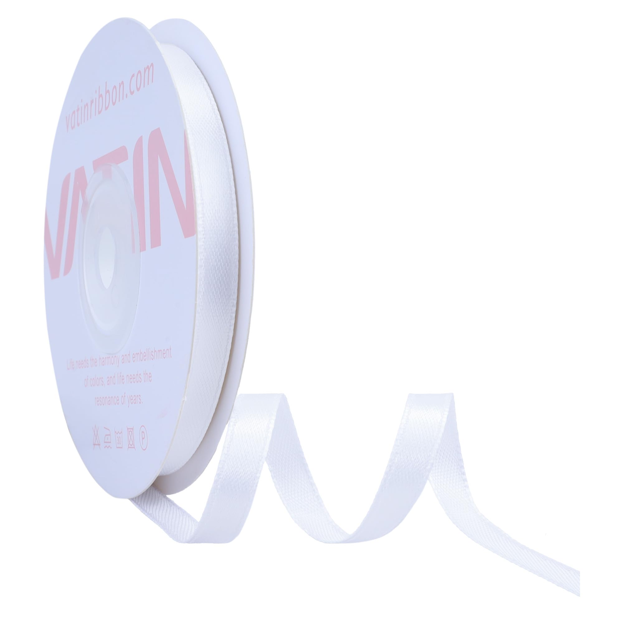 VATIN White Satin Ribbon Polyester 6mm X 23m(25 Yards) Craft Fabric Ribbon Perfect for Gift Wrapping,Hair Bow,Party Balloon Trimming, Cake Decoration Sewing and Other Craft Projects
