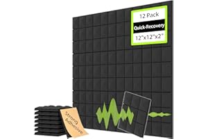 EEKIYA Acoustic Wall Panels with Quick-Recovery, Self-Adhesive Sound Proof Foam Panels for Walls, Acoustic Panels Sound Absorbing for Recording Studio, Home, Office (12pack, 12"x12"x2", Mushroom)