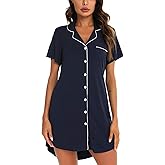 Samring Pajama Nightgown for Women Short/Long Sleeve Button Down Nightwear Top Boyfriend Sleep Shirts Nightdress S-XXL