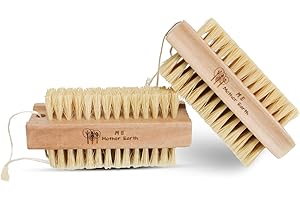 ME MOTHER EARTH Bamboo Nail Brush (2 Pack), Natural Wooden Double-Sided Scrub Brush with Firm Sisal Bristles, Perfect for Fingernails & Toenails, Eco-Friendly Nail Cleaner for Bathroom & Travel, Durable & Easy to Use