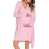 SWOMOG Women Maternity Nursing Gown and Robe Set 3 in 1 Labor Delivery Nursing Nightgown for Breastfeeding Hospital Bathrobe