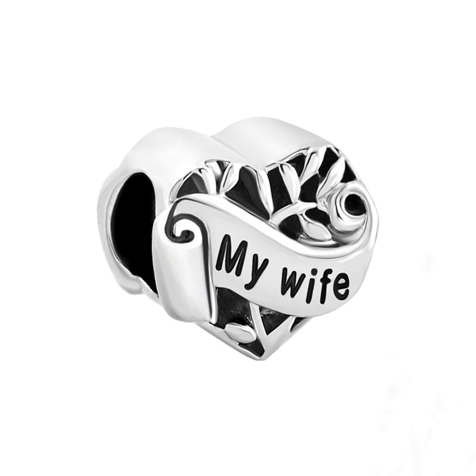 My Wife Love Heart Charm Compatible with Pandora Charms Bracelets Niece Husband Couple Family Anniversary Birthday