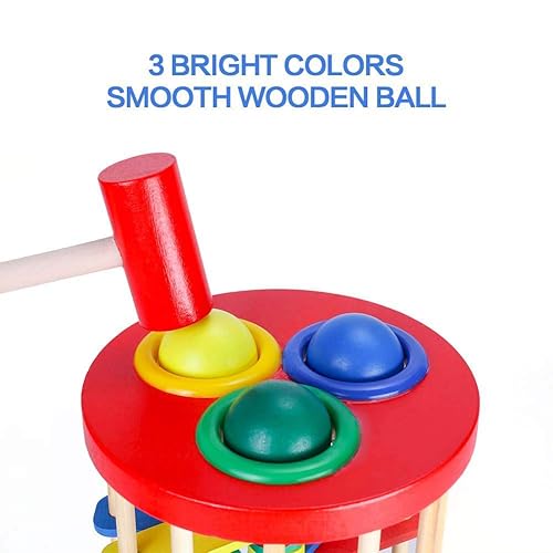 ROLENUNE Wooden Ball Drop Toy Kids Pounding Bench Hammer Pound