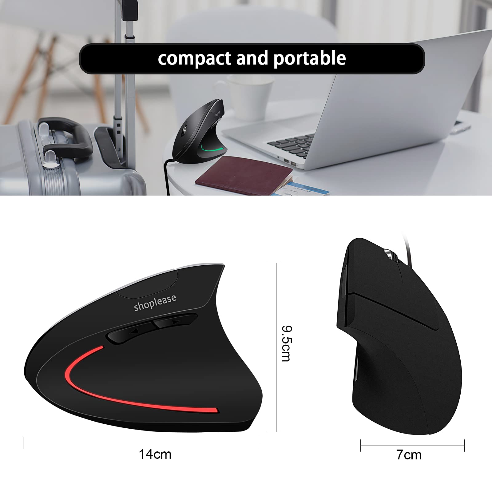 Wired Vertical Mouse, Optical Ergonomic Mouse with 4 Adjustable 800/1200/2000/3200, 5 Buttons USB Computer Mouse, Better for Large and Medium Sized Hands