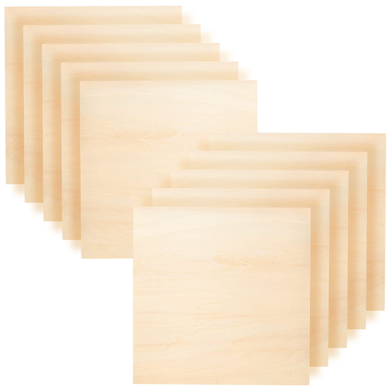 KEILEOHO 10 Pack 30cm Square Wood Sheets, 3mm Thin Wood Boards, 12 Inch Unfinished Basswood Plywood Board for Craft DIY Models