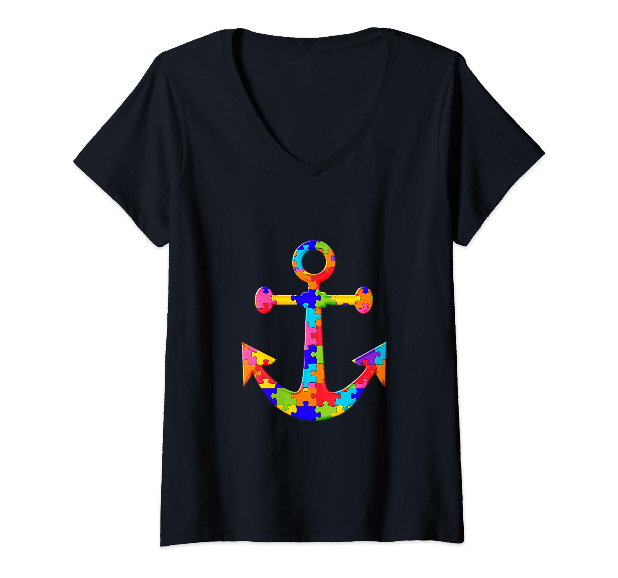Womens Boat Ship Anchor Puzzle Autism Puzzle V-Neck T-Shirt