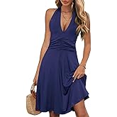 WKIOR Womens Sundress Summer Beach Vacation Sleeveless Halter Neck A-Line 2026 Boho Floral Midi Dress with Pockets
