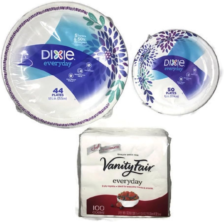 Amazon Com Dixie Everyday Paper Plate Napkin Bundle Large And Small Plates Dinner 44 Ct And Dessert 50 Ct Vanity Fair Everyday Napkins 100 Ct Kitchen Dining