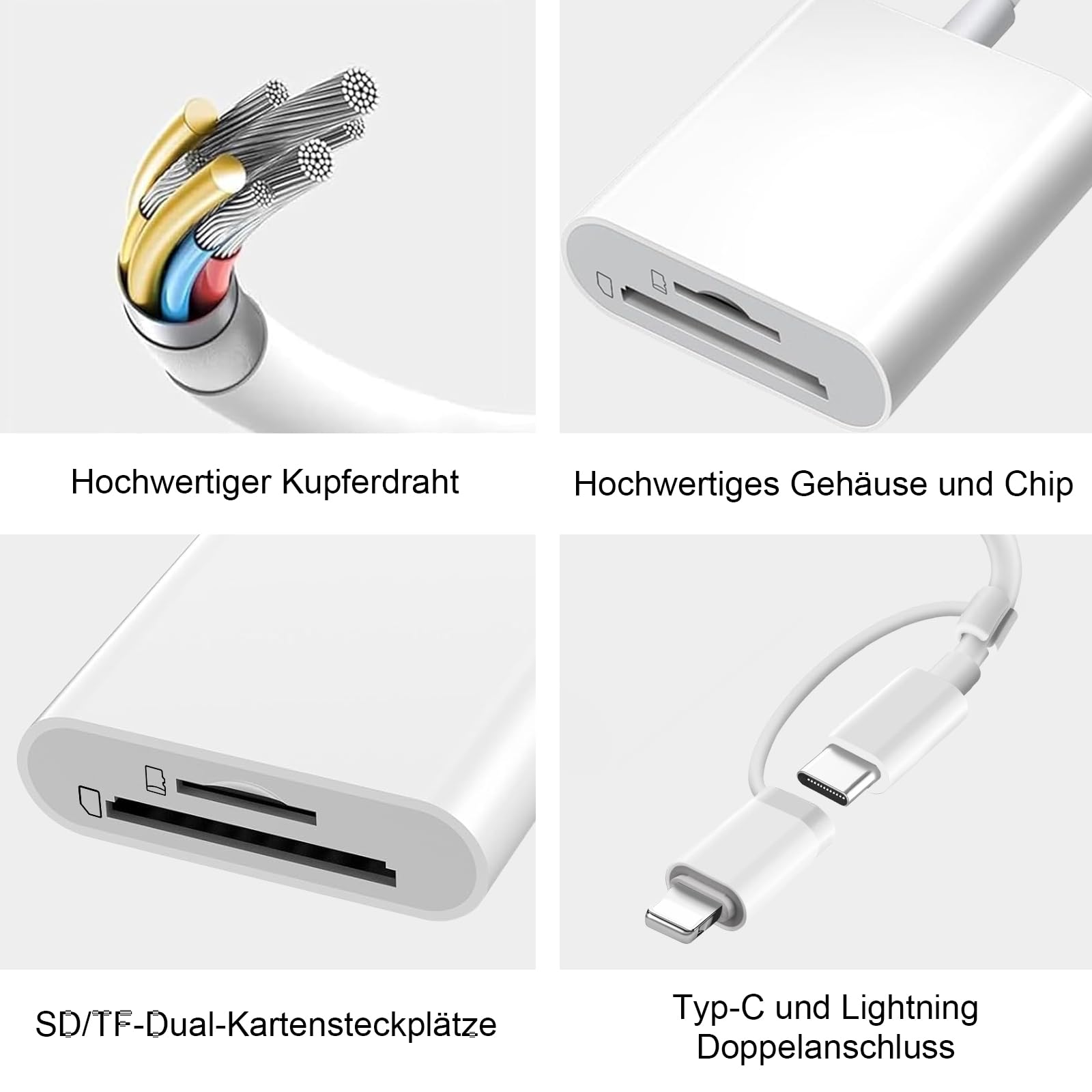 Dalimee SD Kartenleser USB C Lightning für iPhone, Apple MFi Certified, SD Card Reader mit SD und Micro SD/TF Kartensteckplatz, Plug-and-Play, Kartenlesegerät für iPhone15/16/17/iPad/MacBook/Laptop 6