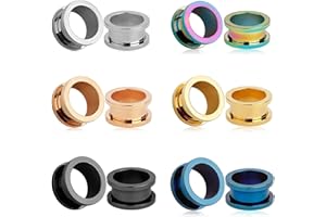 TBOSEN Set of 12 pcs Stainless Steel Ear Plugs Large Alloy Gauges Stretching Screw Fit Tunnels Gauge 2g - 1 inch