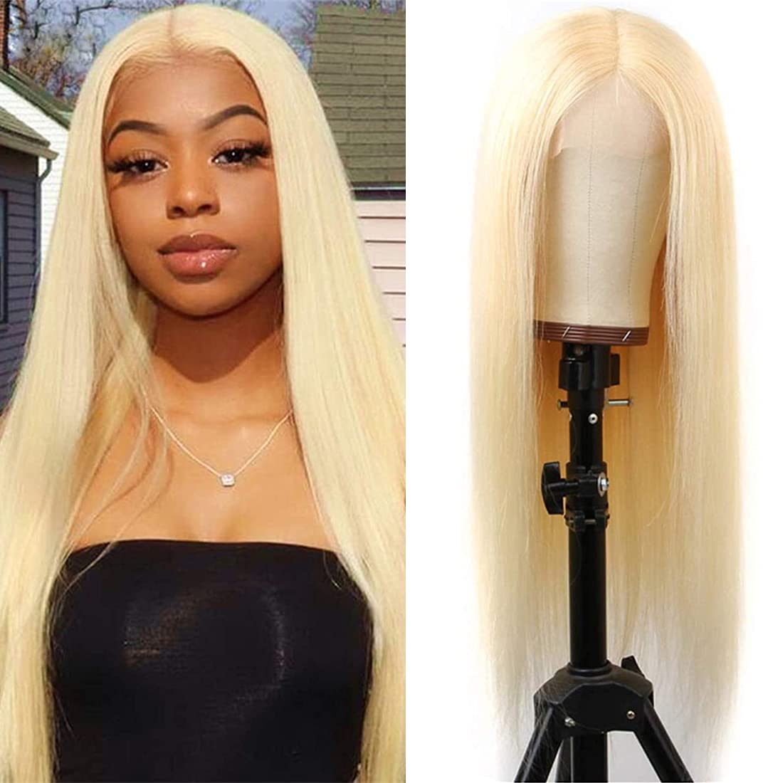 Blonde Human Hair Wigs 613 Lace Front Wig Human Hair Middle Part Pre Plucked Natural Hairline Lace Frontal Wig with Baby Hair 150% Density Straight Wigs For Women (18 Inch)