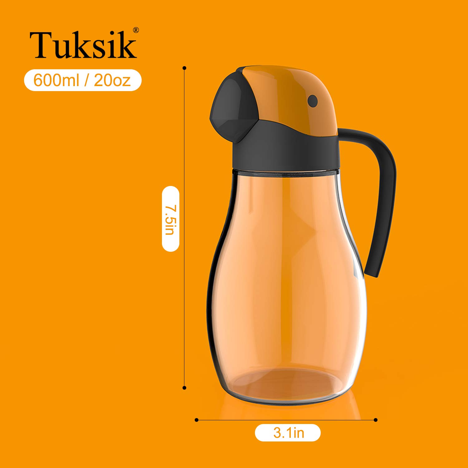 Tuksik Olive Oil Dispenser Bottle with Automatic Cap 20oz Glass Oil and Vinegar Dispenser Bottle for Kitchen,No Drip with Precise-Pour Spout Lovely Parrot Design (Orange-20oz)