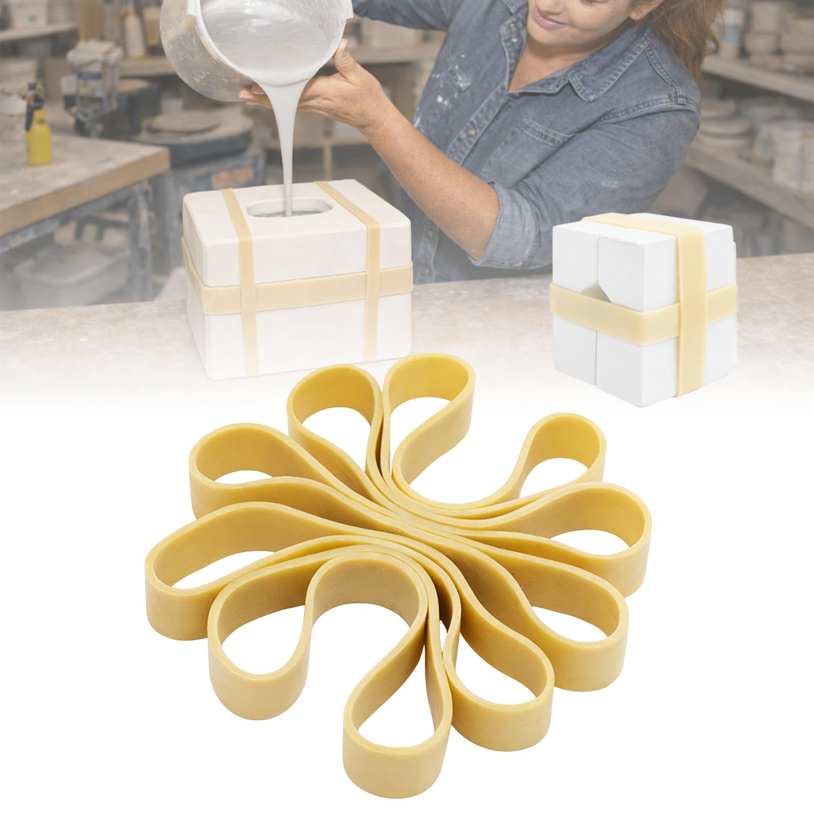 Plaster Mold Rubber Band for Potters Ceramic, Home Crafters - Heavy Duty Fasteners, 10 Pcs (11.8"L)