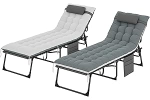 Outsunny Folding Outdoor Lounge Chair Set of 2, 5-Position Reclining Patio Chaise Lounge Chairs, Tanning Chair with Cushion, 