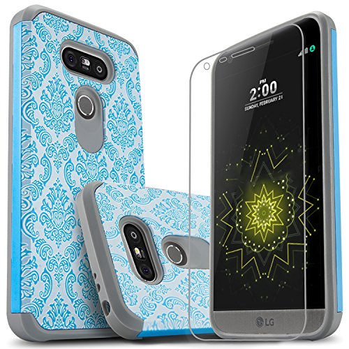 LG G5 Case, Starshop [Shock Absorption] Dual Layers Impact Advanced Protective Phone Cover With [Premium HD Screen Protector Included] For LG G5 [Light Blue Lace]