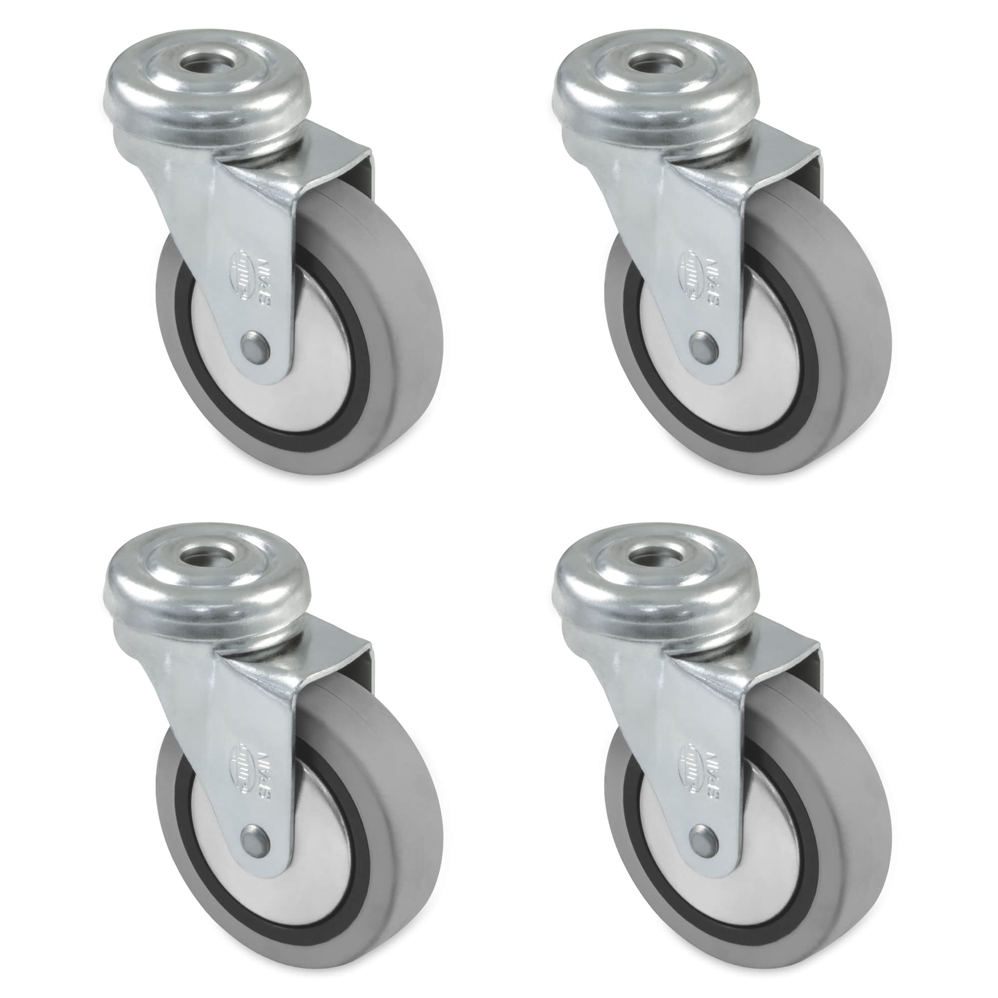 Amig - Pack of 4 Wheels for Furniture mod. 2504 | with Hole and Bearings | Measurement: Ø 40 mm | Maximum Load per Wheel: 17 kg | Made with Rubber |Color Grey | Without Brake
