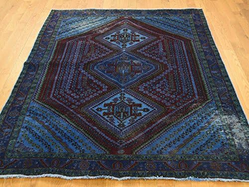 4'10''x5'10'' Overdyed Persian Qashqai Vintage Worn Hand Knotted Rug G39112