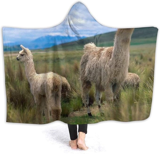 Alpacas And Llamas Fleece Blanket Hooded Poncho Beach Towel