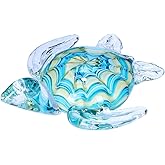 QFkris 6" Blown Glass Sea Turtle Figurine, Handmade Glass Sculpture for Valentines Day Gift, Home Decor, Birthdat Present