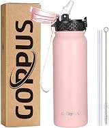 GOPPUS 600ml Stainless Steel Water Bottle with Straw Pink 304 BPA Free