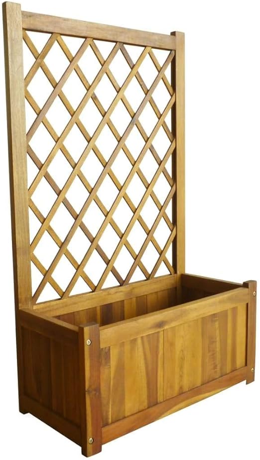 vidaXL Solid Acacia Wood Garden Planter with Trellis Flower Raised Bed