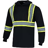 Drizomo High Visibility Safety Shirts for Men with Hood Reflective Long Sleeve Shirt ASIN Class 3 Hi Vis Construction T Shirt
