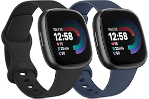 2 Pack Bands for Fitbit Versa 4 / Fitbit Versa 3 / Fitbit Sense/Sense 2 Bands, Soft Silicone Sports Bands Replacement Straps 