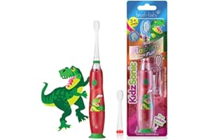 brush-baby - KidzSonic Dinosaur Kids Electric Toothbrush for Ages 3+ with Disco LED Lights, Gentle Sonic Vibrations, 2-Minute Smart Timer & 30‑Second Pulse Reminders – AAA Battery Included